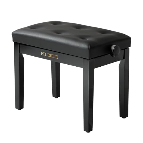 Adjustable Height Piano Bench, Wooden Piano Stool with Waterproof Padded Cushion, Bench Seat for Vanity, Bedroom, Living Room, Black - color: Single-black