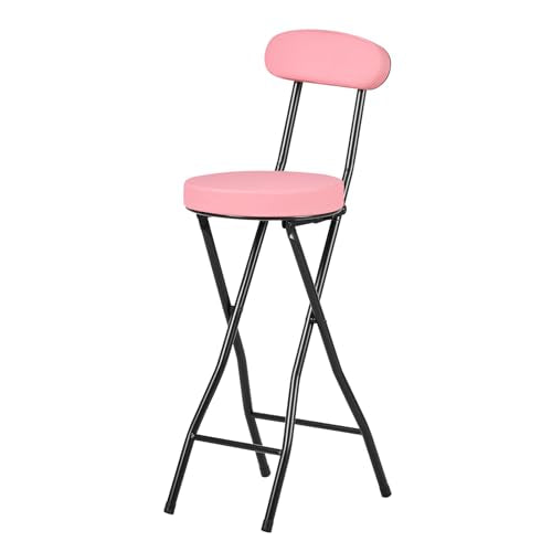 Folding Bar Stool with Backrest - Cushioned Seat, Pink | Collapsible Stool, Kitchen Island Chair, 25.5 Inch Counter Height, Portable for Adults, No Assembly Needed - color: Pink