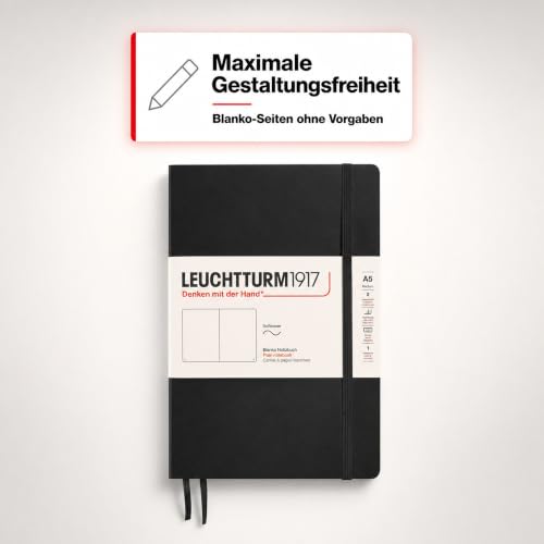 LEUCHTTURM1917 - Notebook Softcover Medium A5-123 Numbered Pages for Writing and Journaling (Plain, Black)