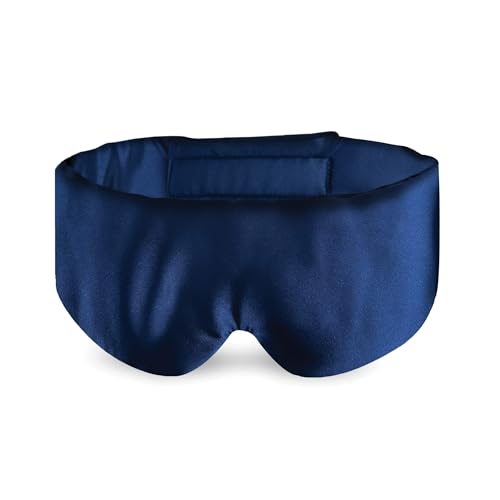 ASUTRA Eye Pillow Wrap for Sleep, Navy | Filled w/Lavender Buds (One Size) | & Flax Seeds, Weighted Eye Mask, Meditation & Light Blocking Blindfold, Covers Ears