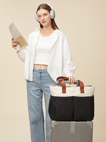 LOVEVOOK Puffer Laptop Bag for Women, Ultra-Lightweight Work Bag Tote w/Organized Compartments, 15.6/17.3“, for Travel&Work - color: Green/Beige, size: 15.6 Inch
