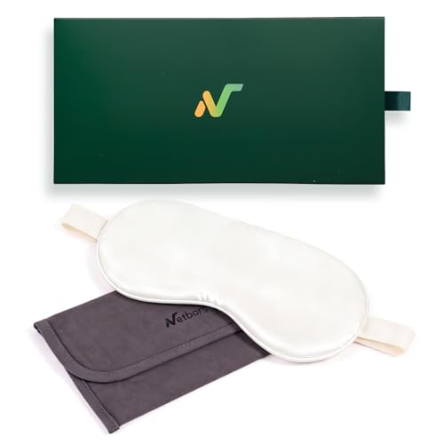 100% Mulberry Silk Sleep Mask with Eye Steam Pocket and Velvet Elastic Band, Luxury 22mm Silk Eye Mask for Nap Sleeping Relaxation and Traveling, Gift Package, Pearl White - color: White