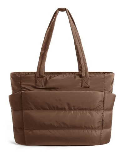 BAGSMART Puffy Tote Bag for Women, Lightweight Work Tote Handbag - color: Coffee, size: Standard