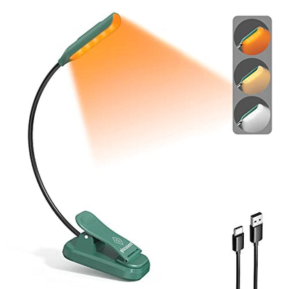 Glocusent Willow Book Light for Reading in Bed, 10 LED Bright Reading Light | 3 Colors & 3 Brightness, Rechargeable, 80Hrs, Lightweight, Clip on, Christmas Stocking Stuffers, Gifts, Book Lovers, Reader - color: Green