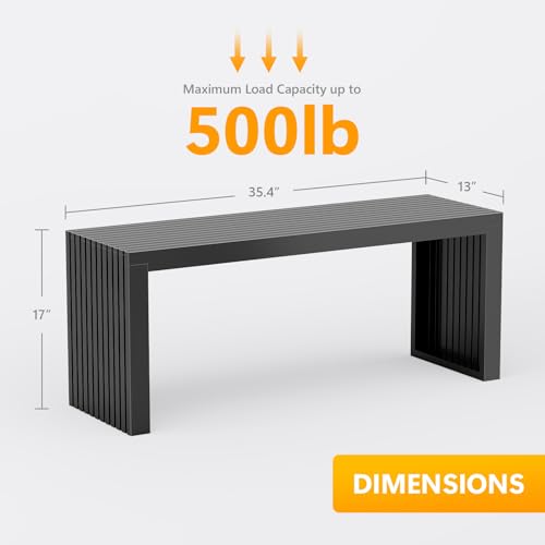Bamboo Dining Bench, 35'' Slatted Design Entryway Bench, Black - color: Black, size: 35in