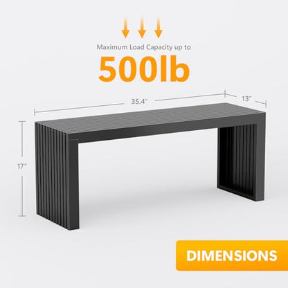 Bamboo Dining Bench, 35'' Slatted Design Entryway Bench, Black - color: Black, size: 35in