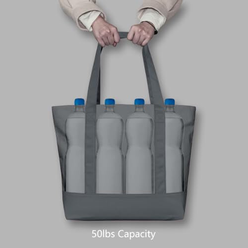 TOPDesign 1-Pack Canvas Tote Bag with an External Pocket, Reusable Grocery Shopping Bag, Top Zipper Closure, Daily Essentials (Grey) - color: Grey