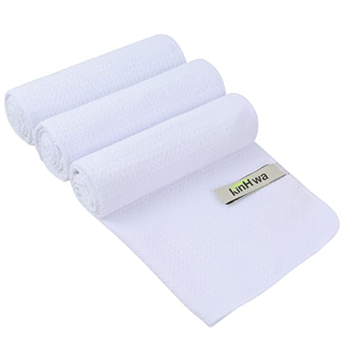 KinHwa Gym Towels - Absorbent Wicking Workout Towels, Quick Dry & Compact, Ideal for Yoga, Fitness, Treadmill or Indoor Bike - color: White 280gsm, size: 16"x31"