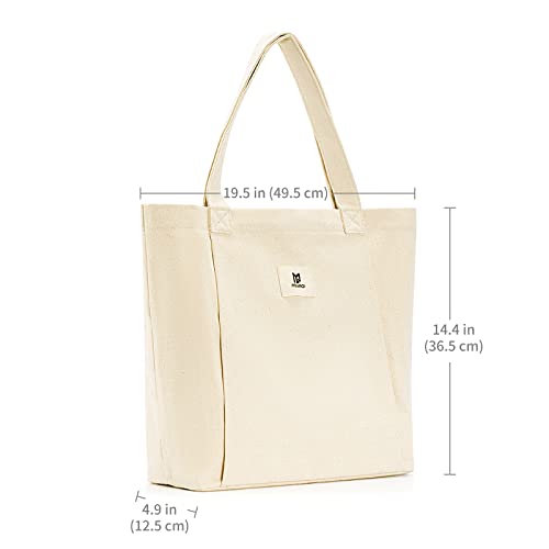 Moyaqi Canvas Tote Bag with Yoga Mat Carrier Pocket Carryall Shoulder Bag for Office, Workout, Pilates, Travel, Beach and Gym - color: Beige
