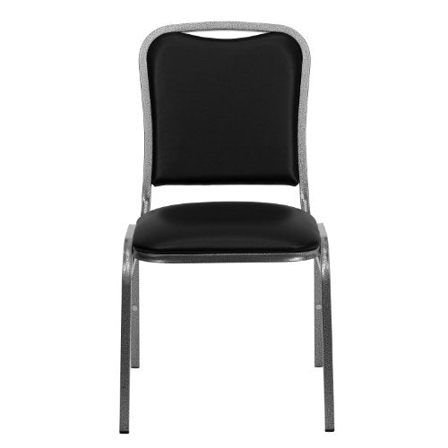 BizChair Stacking Banquet Chair in Black Vinyl - Silver Vein Frame