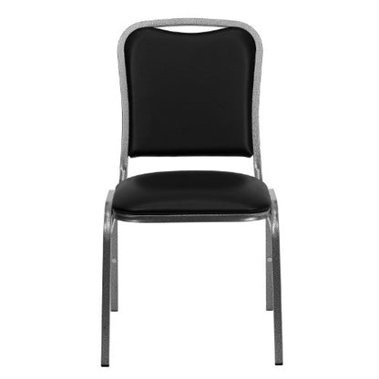 BizChair Stacking Banquet Chair in Black Vinyl - Silver Vein Frame
