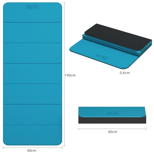 Foldable Yoga Mat 75"x31.5"x0.24" - Extra Large Lightweight TPE Exercise Mat, Double Non-Slip for Pilates, Home Workouts & Outdoor Use - color: Blue-black