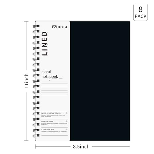 Spiral Notebooks 8.5x11,8 Pack College Ruled Notebook | Notebooks for Work&Note Taking, Lined Hardcover Notebook 120 Pages Thick Paper Notebook Hardcover Journal for School, Office - size: A4, style: 8LINED NOTEBOOK