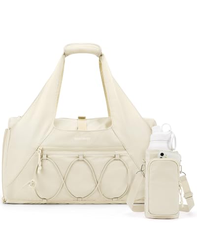 BAGSMART Gym Bag for Women, Lightweight Duffel with Shoe Compartment, Weekender with Wet Pocket, Workout Yoga Tote, Cream - color: Cream, style: Casual Tote
