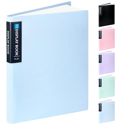 Sooez Art Portfolios 9"x12", 40 Pockets Large Portfolio Folder Display | 80 Pages,Heavy Duty Art Portfolio Folder with Clear Sheet Protectors, Presentation Book for Artwork Document Organizer Binder - color: Blue, size: 9"x12" - 1 Pack