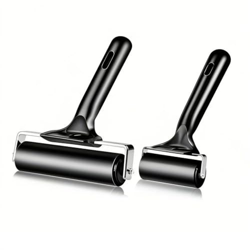 2 Pack Brayer Rollers, Professional Rubber Art Rollers with Comfortable Hand Feel, Suitable for Handmade Production, printmaking, Ink Coating, bonding, and Stamping Tools (4 inches+2.4 inches) Black