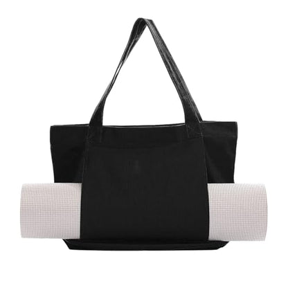 Starsouce Yoga Mat Bag Lightweight Foldable Canvas Tote with Side Sleeve Large Pocket Yoga Mat Carrier for Gym Travel Beach - color: Black