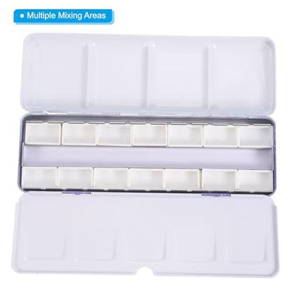 PATIKIL Empty Watercolor Palette, Metal Watercolor Tin with 14pcs Full Pans Paint Case with Lid Paint Box for Travel Gouache Oil Painting, Blue 14 Wells - color: Blue, style: 14 Wells