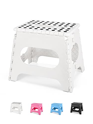 Dyforce Kids Step Stool 11 Inch, 300lbs Folding Step Stool for Adults | Toddler Step stool White,Anti-slip Heavy Duty with Carry Handle, Lightweight Foldable Stool for Bathroom Kitchen Bedroom - color: White, size: 11inch