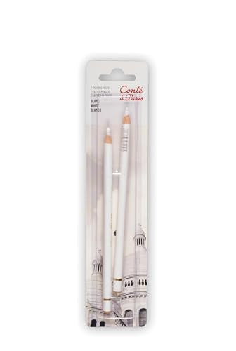Conté à Paris 2 Count Pastel Pencils, White | Highly Pigmented Lead, Unique Velvety Finish, Ideal for Portraits, Life Drawing & General Silhouette Work, Blendable - style: 2 Count- White