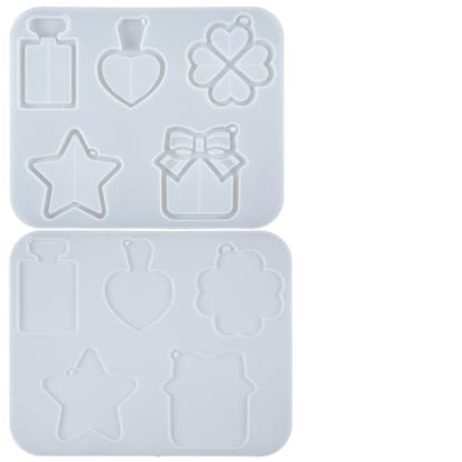 Epoxy Resin Shaker Molds with Cover, Hanging Hole Perfume Bottle, Clover, Heart, Star, Gift Box, Jewelry Casting Supplies 5-Shape Large 3.4-3.66inch - color: Keychain Charms Craft 2-Pack