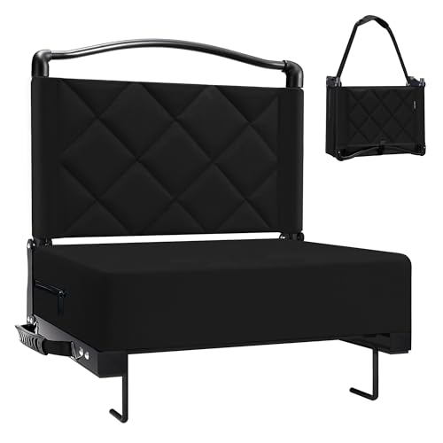 Stadium Seats with Back Support Cushion, Folding Stadium Seats for Bleachers Hold up 400lbs, Wide Bleacher Seat with Shoulder Strap & Handle Comfort for Sports Events (Black, 1pcs) - color: Without Pocket-black, size: 1pcs