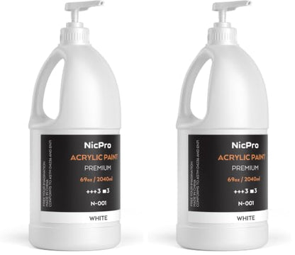 Nicpro White Large Acrylic Paint (69 oz, 2040 ml), Rich Pigments, Non Toxic (Pack of 2) - color: White, size: 69 Fl Oz (Pack of 2)
