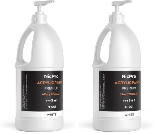Nicpro White Large Acrylic Paint (69 oz, 2040 ml), Rich Pigments, Non Toxic (Pack of 2) - color: White, size: 69 Fl Oz (Pack of 2)