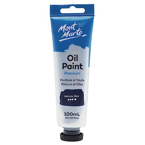 Mont Marte Oil Paint Premium, 3.4 US fl.oz (100ml) Tube, Phthalo Blue, Heavy Body Paint, Artist Quality, Good Coverage, Excellent Tinting Strength, Ideal for Painting Canvas - color: Phthalo Blue, size: 3.4 Fl Oz (Pack of 1)