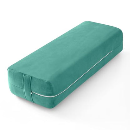 Wellsin Rectangular Yoga Bolster - Meditation Pillow with Washable Suede Cover, 27"X10" X5.5" - color: Green