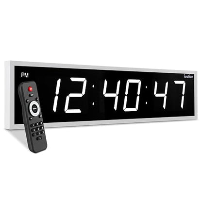 Ivation Oversized Digital Wall Clock with Large LED Display & Timer, 24" | Multi-function with Timer, Stopwatch, Alarms, Temp & Date, Aluminum frame, 6 Brightness levels, Time memory, Remote | White - color: White, size: 24" Inch