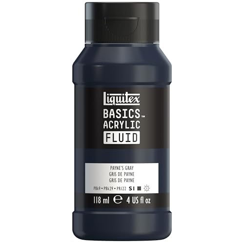 Liquitex Basics Acrylic Fluid Paint, 4-oz Bottle, Paynes Grey | Super Versatile, Fine Art Pigments; Fluid Consistency, Vibrant satin colors, Permanent, Lightfast, Water-Resistant Finish - color: Paynes Grey, style: 118ml (4-oz)