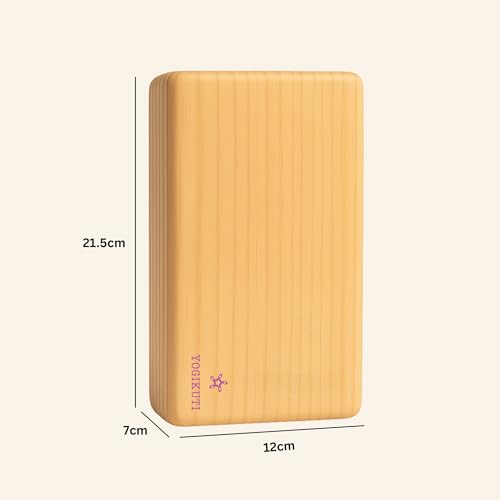 Yogikuti Solid Wooden Yoga Blocks Set of 2 | Premium Pine Wood Iyengar Yoga Blocks | Solid, Durable & Smooth Rounded Edges | Wooden Yoga Props for Stretching, Balance, Alignment & Home Studio Practice