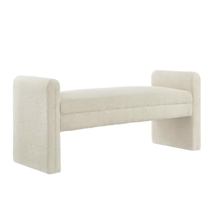 24KF Modern Upholstered Bed Bench Covered with Soft Boucle Teddy Fabric, Lovely Entryway Bench Ottoman with Armrest,5062-Cream - color: Cream Teddy Bench