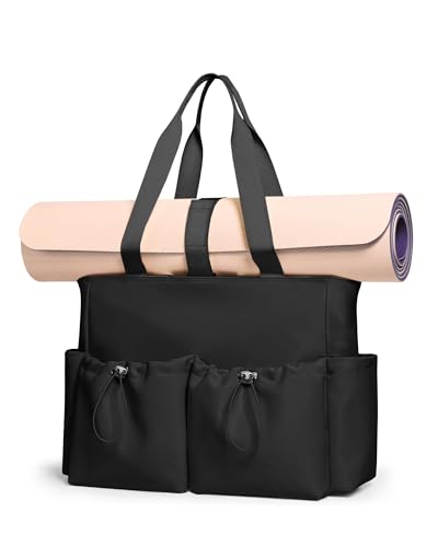 KALIDI Yoga Mat Bag Gym Bag for Women Tote with Pockets, Workout Bag Handbag with Zipper for Travel Sport Pilates Work Commute - color: 1 Black