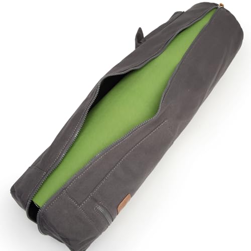 Yoga Mat Bag for Women & Men, Full-Zip Canvas Pilates Bag with Pockets | Lightweight Yoga Mat Carrier with Adjustable Shoulder Strap, Fits 1/4 & 1/3 Inch Thick Mats, for Studio Gym Travel Workout - color: Grey-1