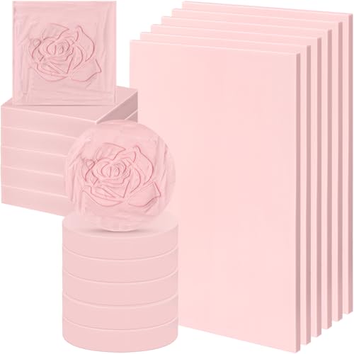 Innconee 18 Pcs Rubber Stamp Carving Blocks Linoleum Blocks 4"x6" and 2"x2" Round Square Rectangle Block Carving Kit for Stamp Crafts DIY Project(Pink) - color: Pink
