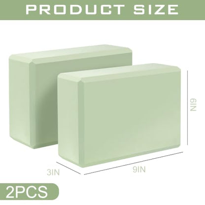 9"x6"x3" Yoga Block, 2 Pcs Soft Non-Slip Foam Blocks Supportive - color: Pale Green