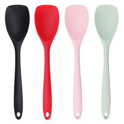 Mini Silicone Spatula Spoon Set, 4-Piece Rubber Spoonula for Kitchen Utensils, Spatulas Silicone Heat Resistant, Non-Stick Flexible Scrapers & Spoons for Baking, Cooking, Mixing, Cake
