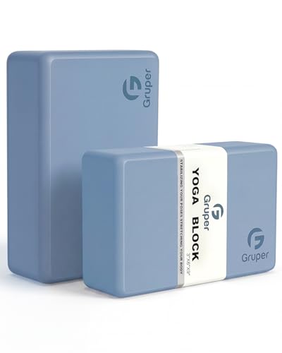 Gruper Yoga Blocks 2 Pack, 9"x6"x3" Exercise Blocks High-Density EVA Foam Blocks with Soft Non-Slip Surface, Lightweight Yoga Props for Yoga Pilates Meditation & Stretching - color: Grayish Blue