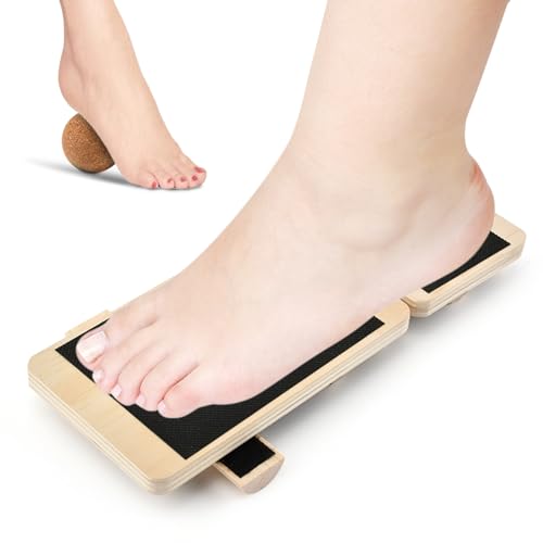 Ankle Balance Board with Massage Ball, Foot Strengthener Trainer | Wooden Balance Board, Foot Massage Ball, Non-Slip Design, Beginner-Friendly, For Ankle Strength Training