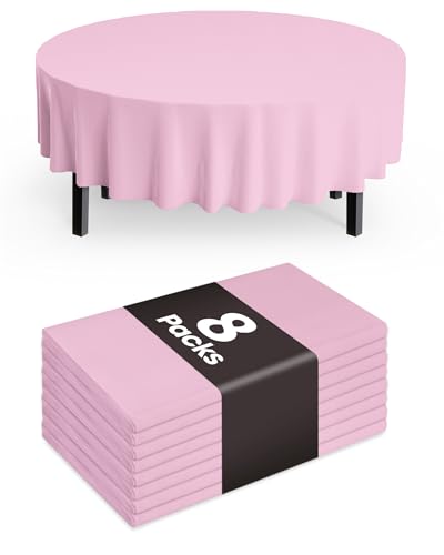 Pureegg Plastic Table Cloth Disposable 8 Pack, 84 Inch Round, Pink | Easter Party, Valentines Day, Mothers Day, Leakproof & Sturdy, Pink, Round Tablecloth - color: Pink, size: 84" Round
