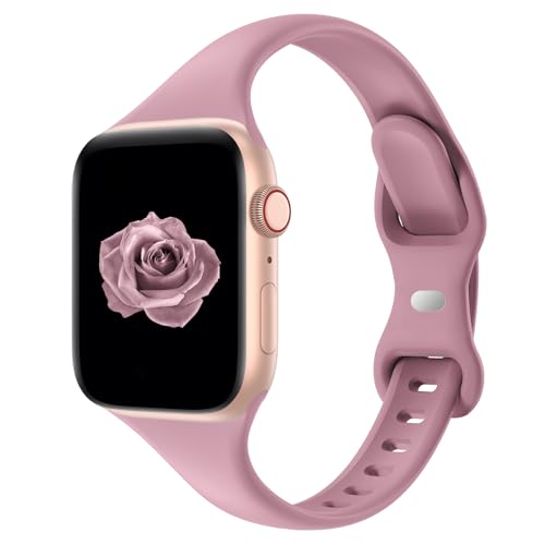 Thin Slim Band Compatible with Apple Watch 38mm 40mm 41mm 42mm 44mm 45mm 46mm 49mm, Replacement Silicone Sport Strap for iWatch Series 11/10/9/8/7/6/5/4/3/2/1 Ultra SE Women Men, Yoga Pink - color: Yoga Pink, size: 44mm/45mm/46mm/49mm/42mm(series 3 2 1)