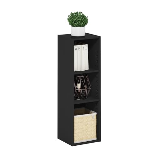Furinno Fulda Book Shelf, 3-Tier Narrow Bookshelf, Bookcase with 10-in Width Storage Shelf, 9.3 x 9.8 x 31.5, for Living Room, Bedroom, Home Office, Blackwood - color: Blackwood, size: 3-Tier, 10-Inch Width