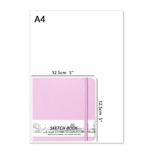 5" x 5" Hardcover Sketch Book,58 Sheets Small Mixed Media Pocket Sketch Pad | PU Cover,150 GSM Acid Free Artist Drawing Paper,Travel Journal Blank Notebook for Adults Sketching,Illustration.Purple Pink - color: 150gsm PU-purple pink