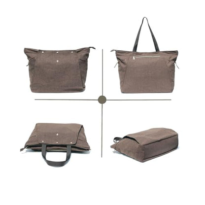 ESVAN Yoga Mat Bag, Gym Bag Tote Bag with Multi Pockets For Women Drawstring Yoga Mat Carrier Pilates Travel Workout Office - color: Linen Gray