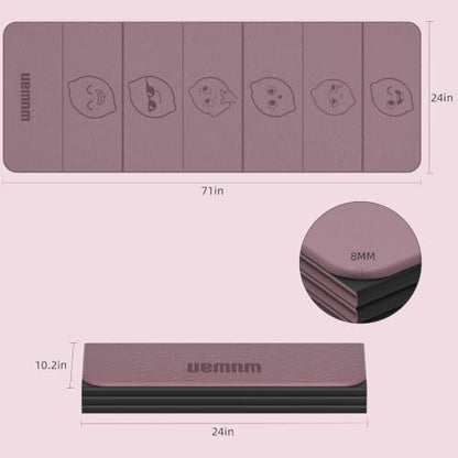 TPE Yoga Mat Foldable 8mm Thick Light Non-Slip for Home/Gym/Travel - color: Deep pink&black