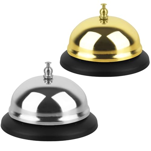 2 Packs Call Bell Loud Clear Desk Bell with Anti-Rust Steel 3.3 Inch Durable Service Bells for Hotels, Classrooms, Restaurants, Reception Areas