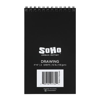 SoHo Urban Artist Softcover Drawing Pad - 4"x6" - 92 lbs/150gsm, Mixed Media, 24 Dual-Sided Sheets, Acid-Free, Wire-Bound, Micro-Perforated, Repeated Erasing & Reworking - size: 4"x6"
