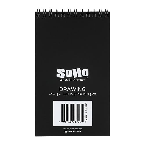 SoHo Urban Artist Softcover Drawing Pad - 4"x6", 12 Pack w/288 Sheets Total - 92 lbs/150gsm, Mixed Media, Dual-Sided, Acid-Free, Wire-Bound, Micro-Perforated, Repeated Erasing & Reworking - size: 4"x6"